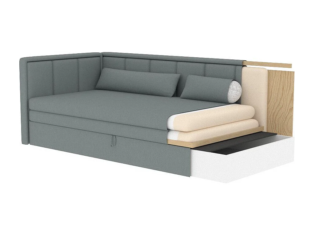 Canapé banquette convertible 3 places tissu doux Figo 214cm-Couleur Parme-angle gauche