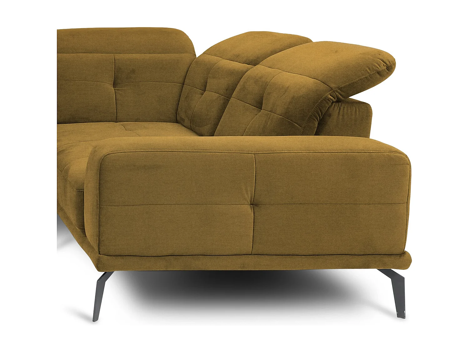 Canapé panoramique design tissu jaune têtières angle droit avec accoudoir Stan 350cm