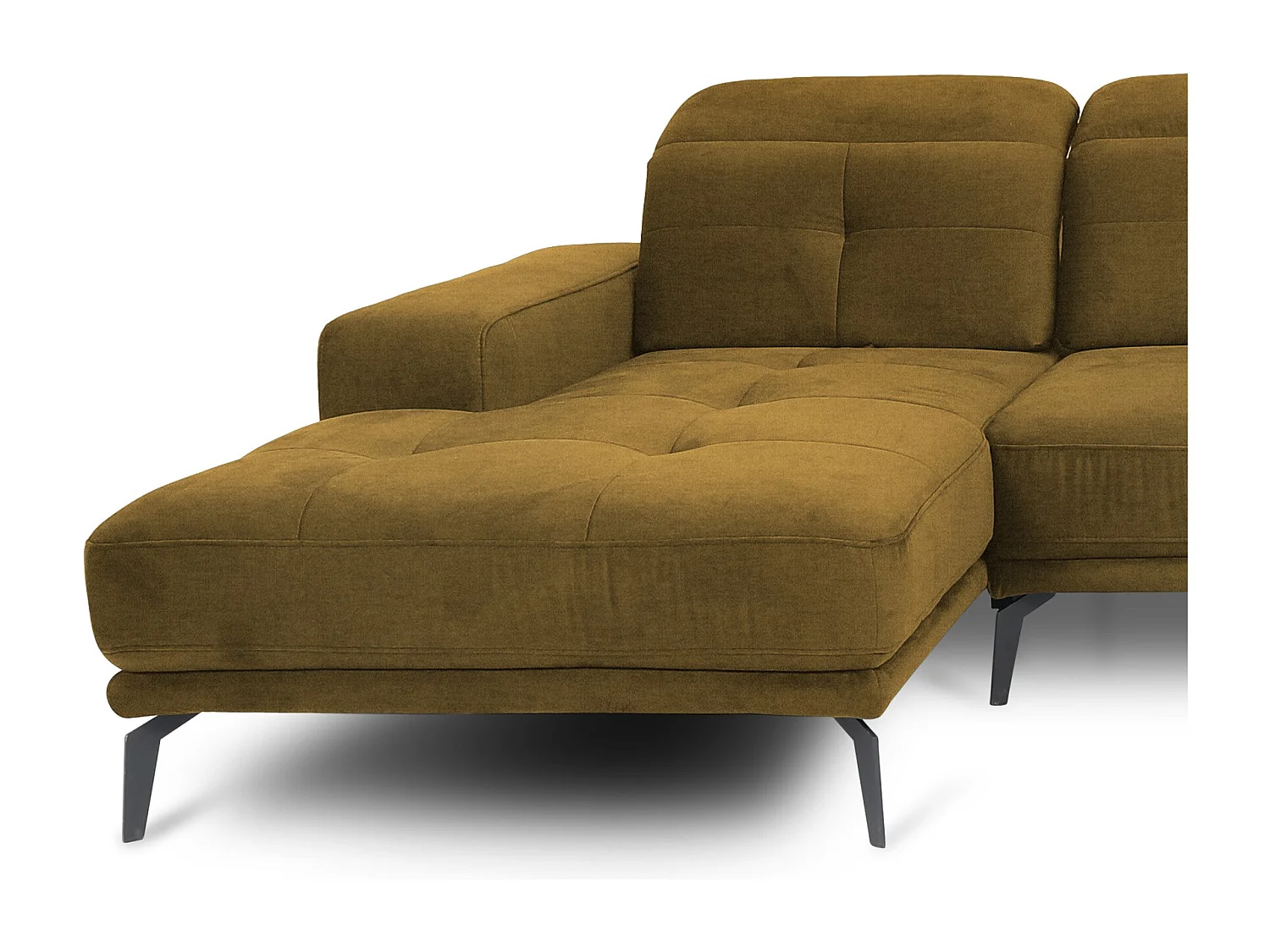 Canapé panoramique design tissu jaune têtières angle droit avec accoudoir Stan 350cm