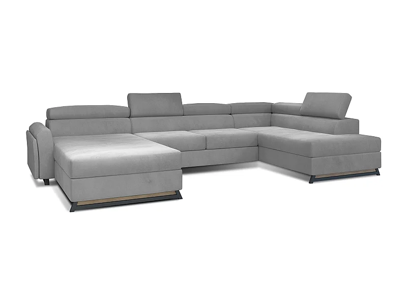 Grand canapé panoramique convertible velours gris clair avec coffre Konba 370cm-Coffre de rangement à droite