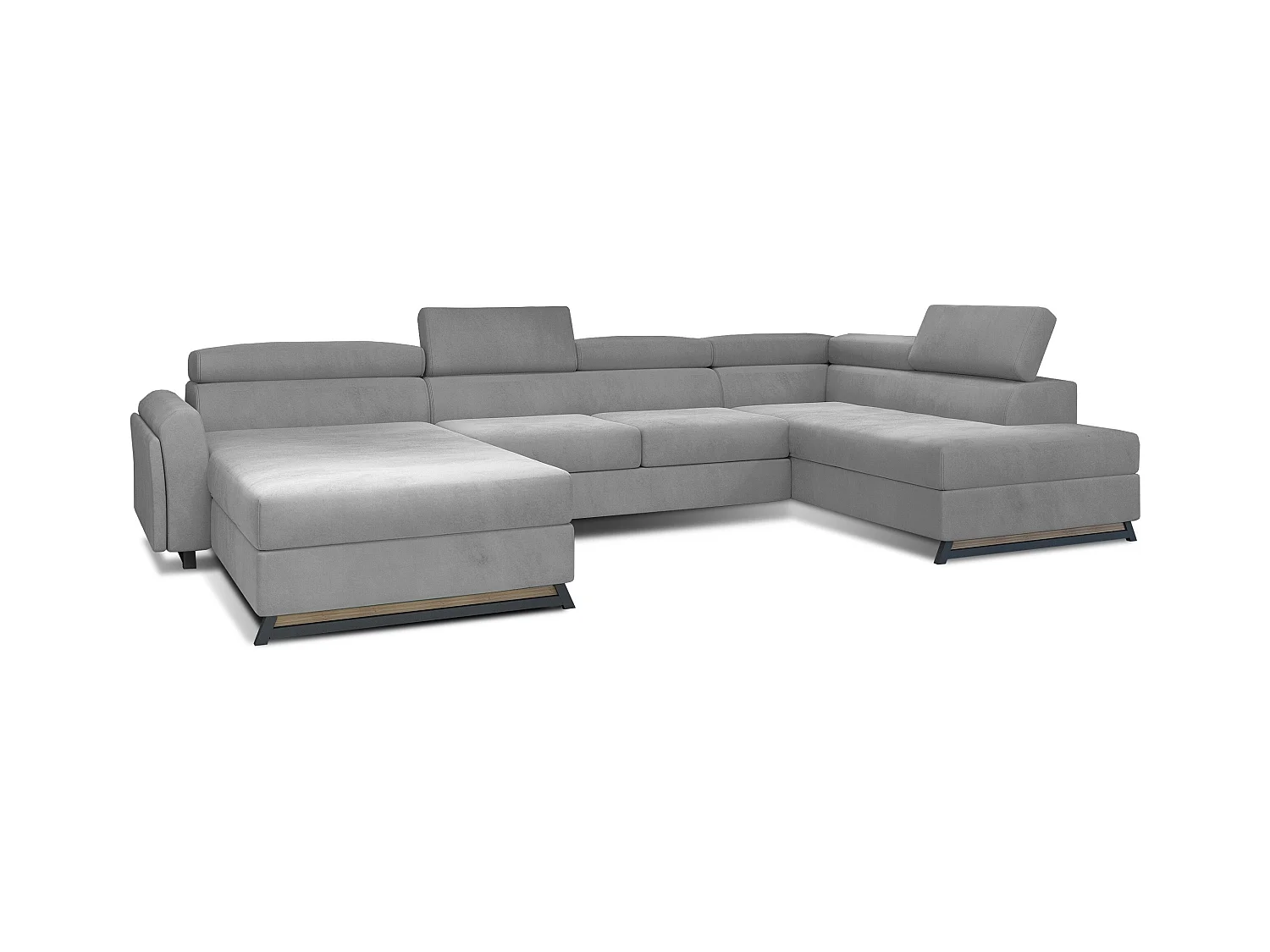 Grand canapé panoramique convertible velours gris clair avec coffre Konba 370cm-Coffre de rangement à droite