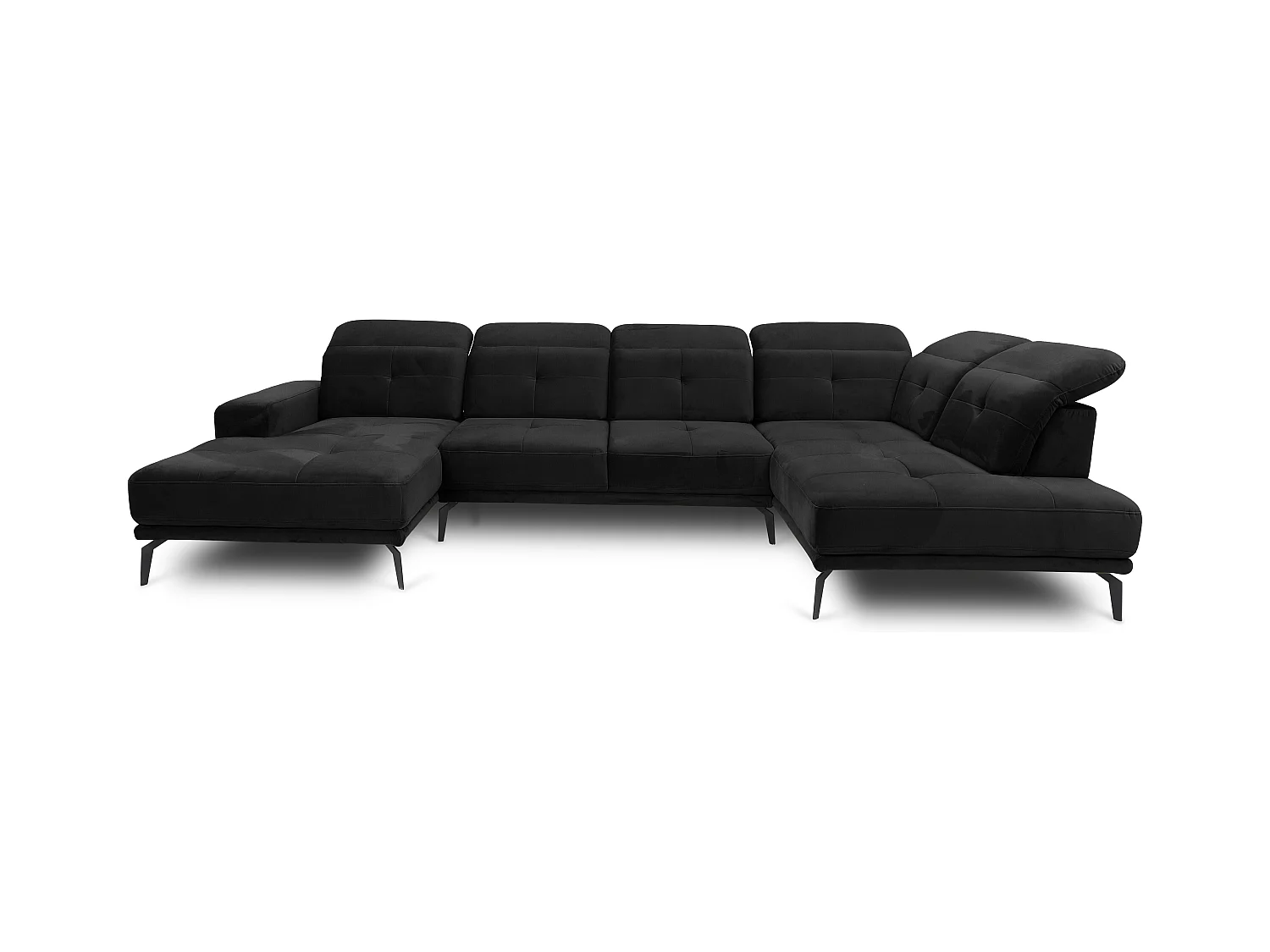 Canapé panoramique moderne velours noir têtières angle droit Versus 350cm