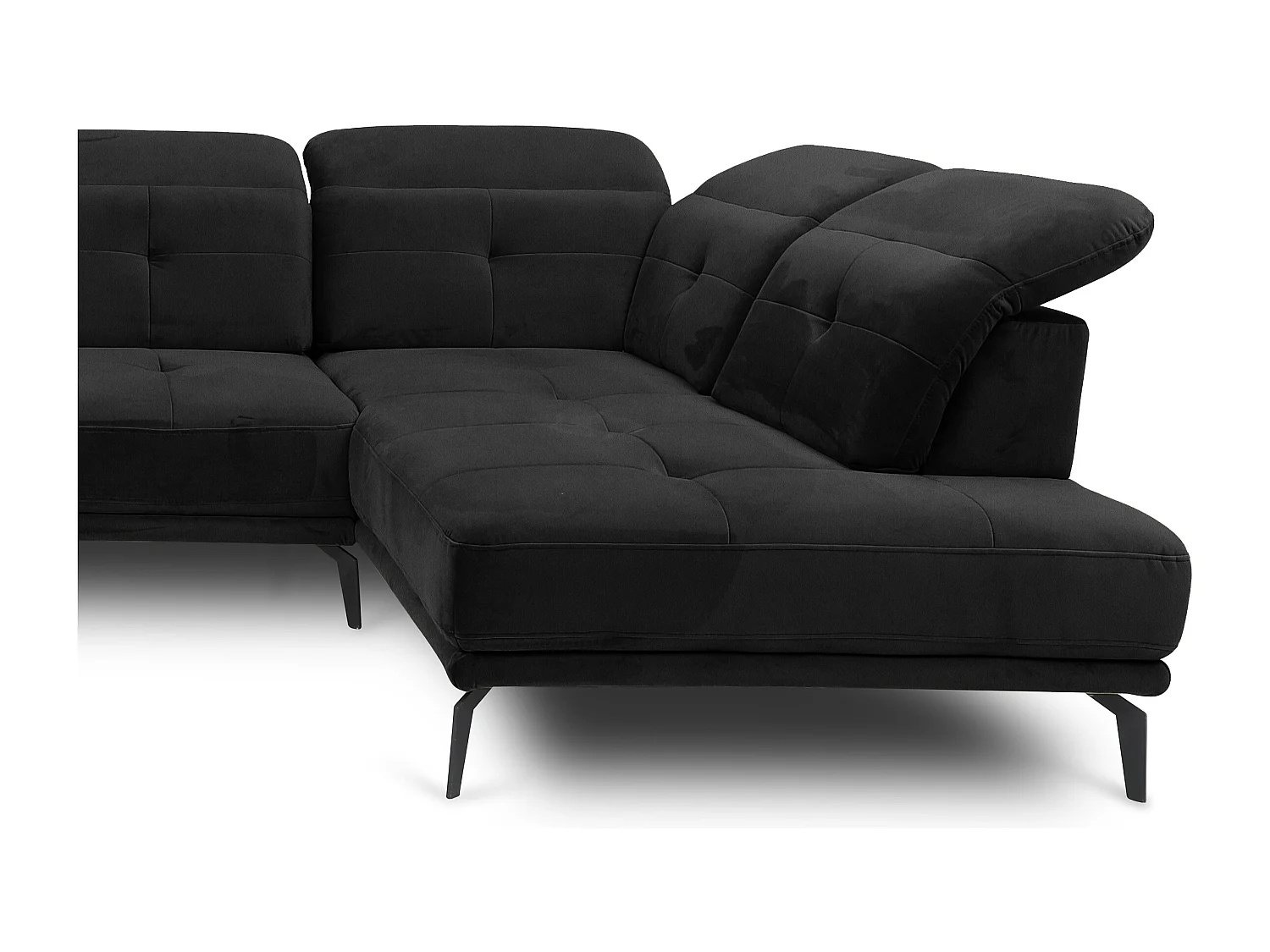 Canapé panoramique moderne velours noir têtières angle droit Versus 350cm