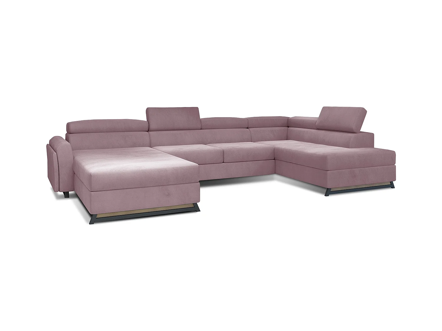 Grand canapé panoramique convertible velours rose avec coffre Konba 370cm-Coffre de rangement à droite
