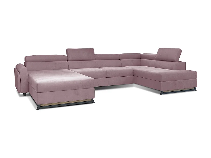 Grand canapé panoramique convertible velours rose avec coffre Konba 370cm-Coffre de rangement à droite