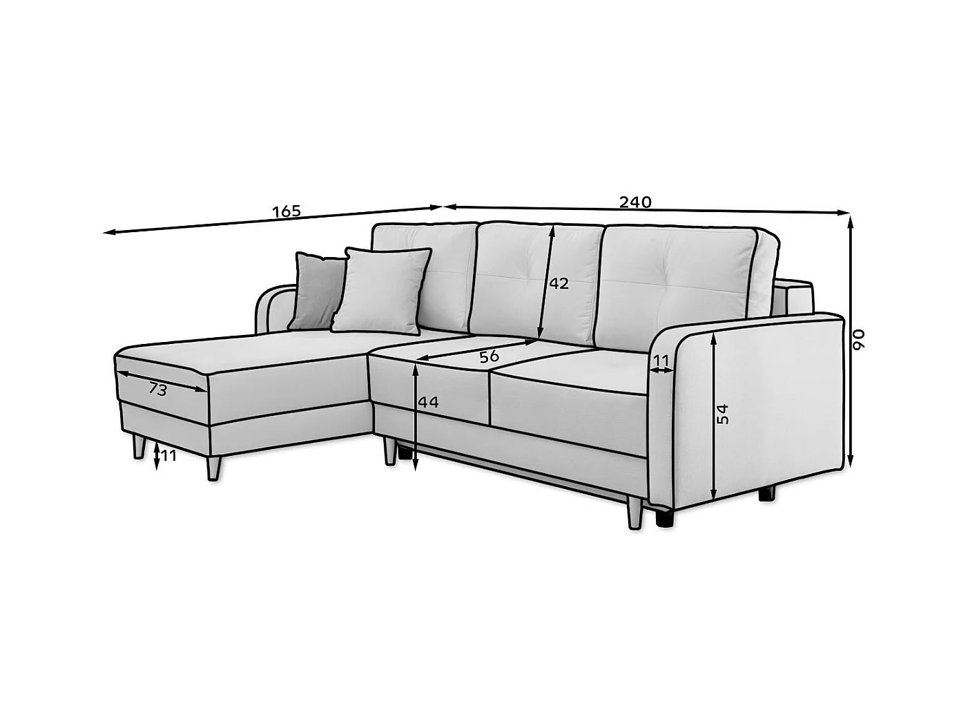 Canapé d'angle convertible et réversible tissu KINDO - Pieds bois clair-Noir