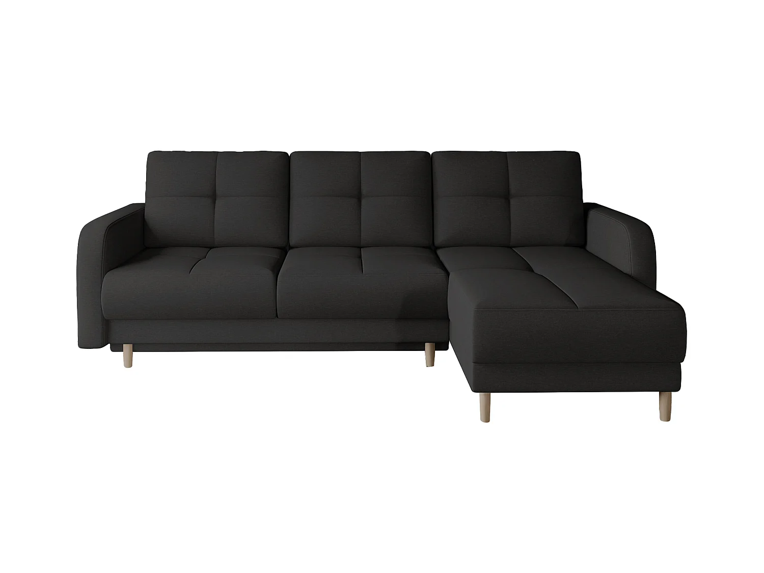 Canapé d'angle convertible et réversible tissu KINDO - Pieds bois clair-Noir