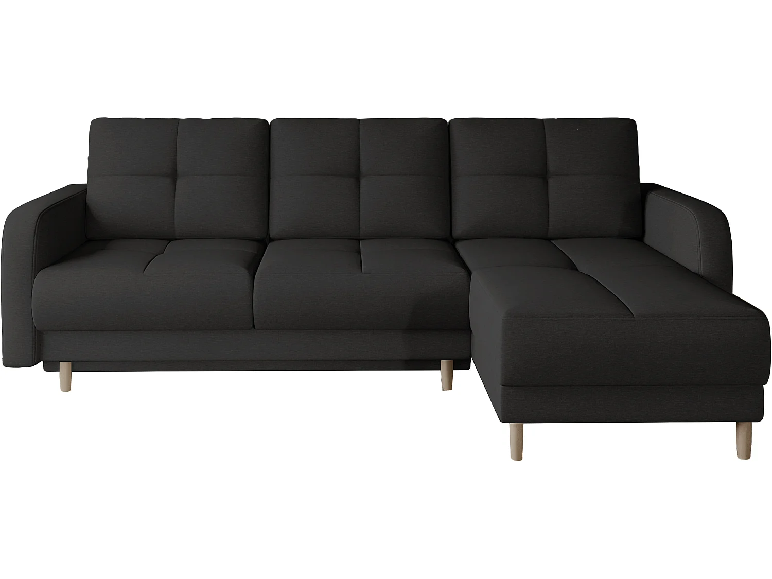 Canapé d'angle convertible et réversible tissu KINDO - Pieds bois clair-Noir