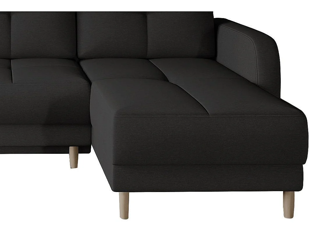 Canapé d'angle convertible et réversible tissu KINDO - Pieds bois clair-Noir
