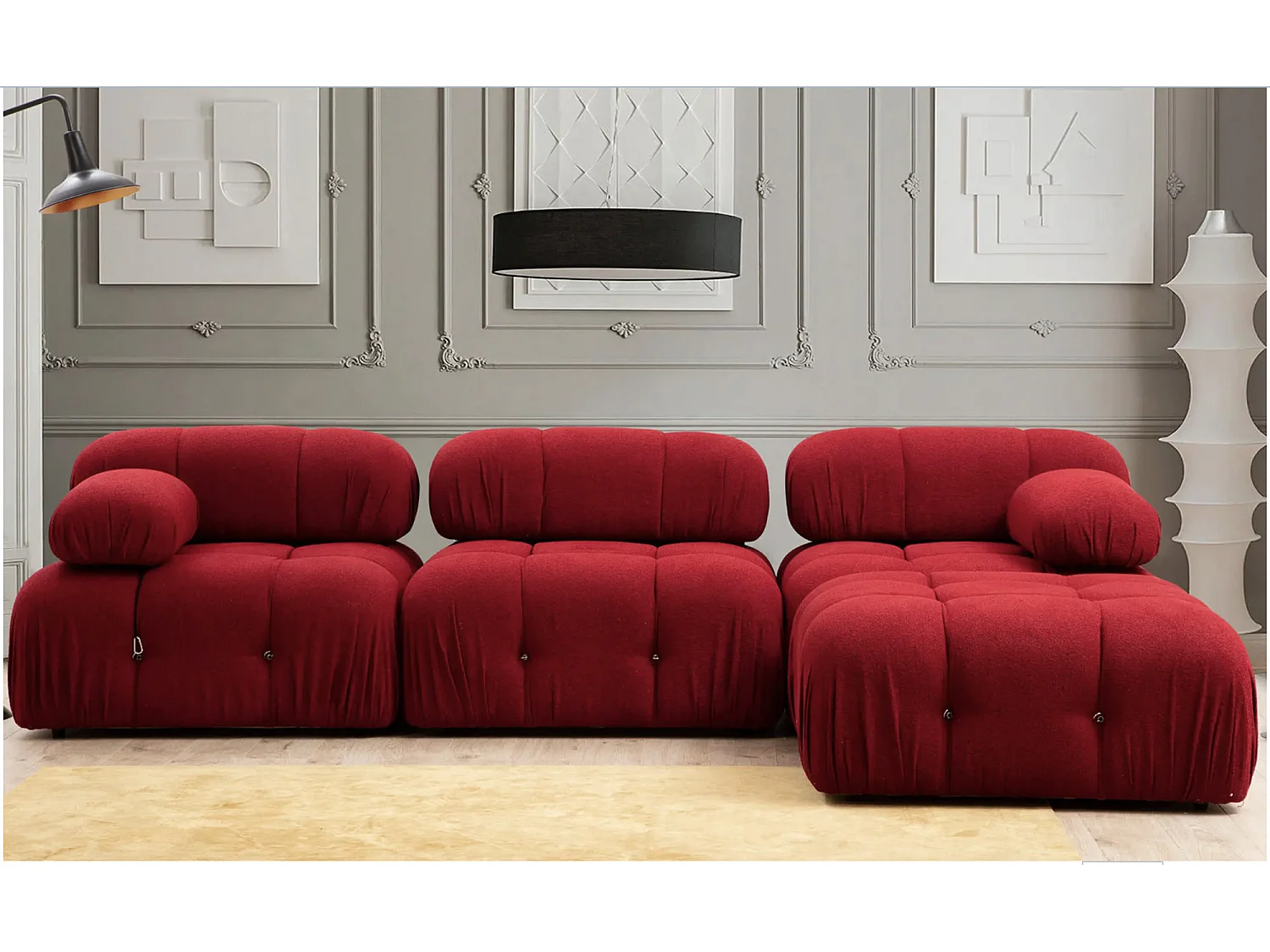 Canapé d'angle modulable velours Bubble-Couleur Rouge cerise