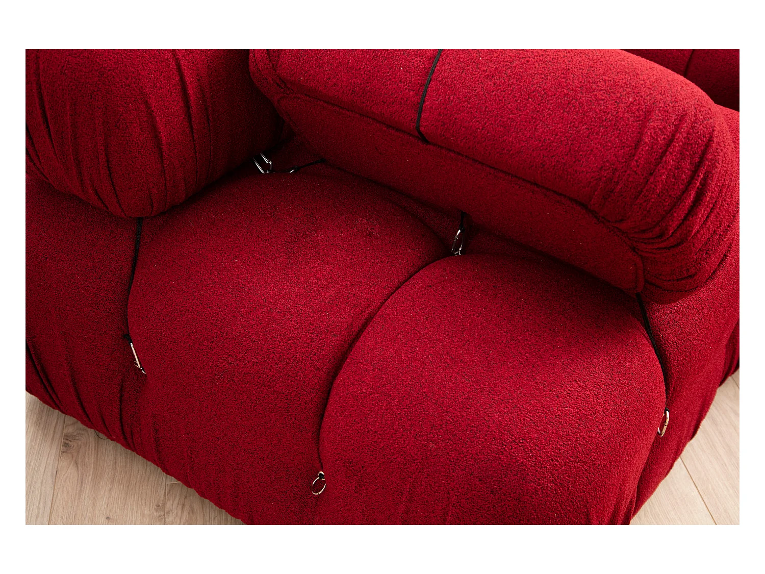 Canapé d'angle modulable velours Bubble-Couleur Rouge cerise
