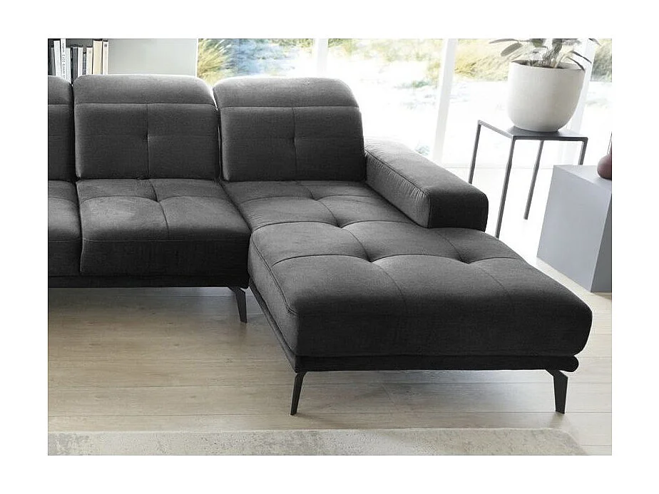 Canapé panoramique design tissu anthracite têtières angle gauche avec accoudoir Stan 350cm