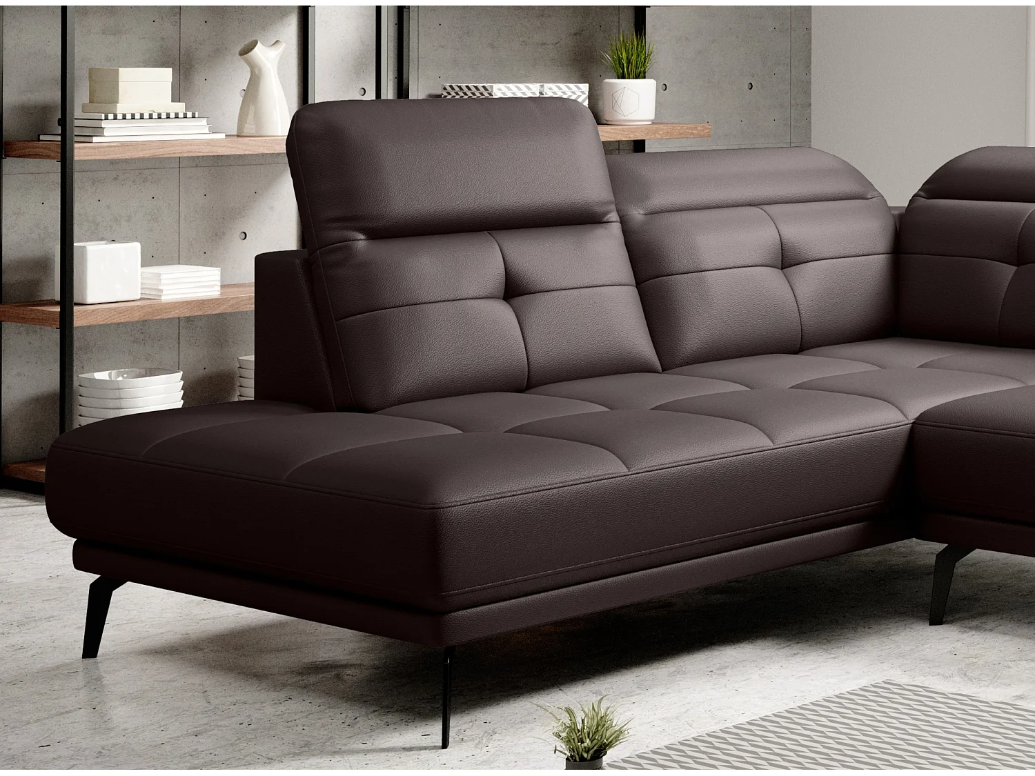 Canapé panoramique moderne simili cuir marron angle gauche Versus 350cm