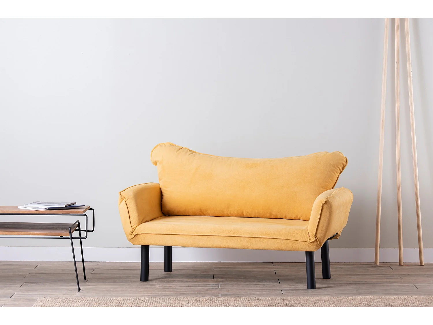 Canapé convertible 2 places tissu jaune Kalos 140cm