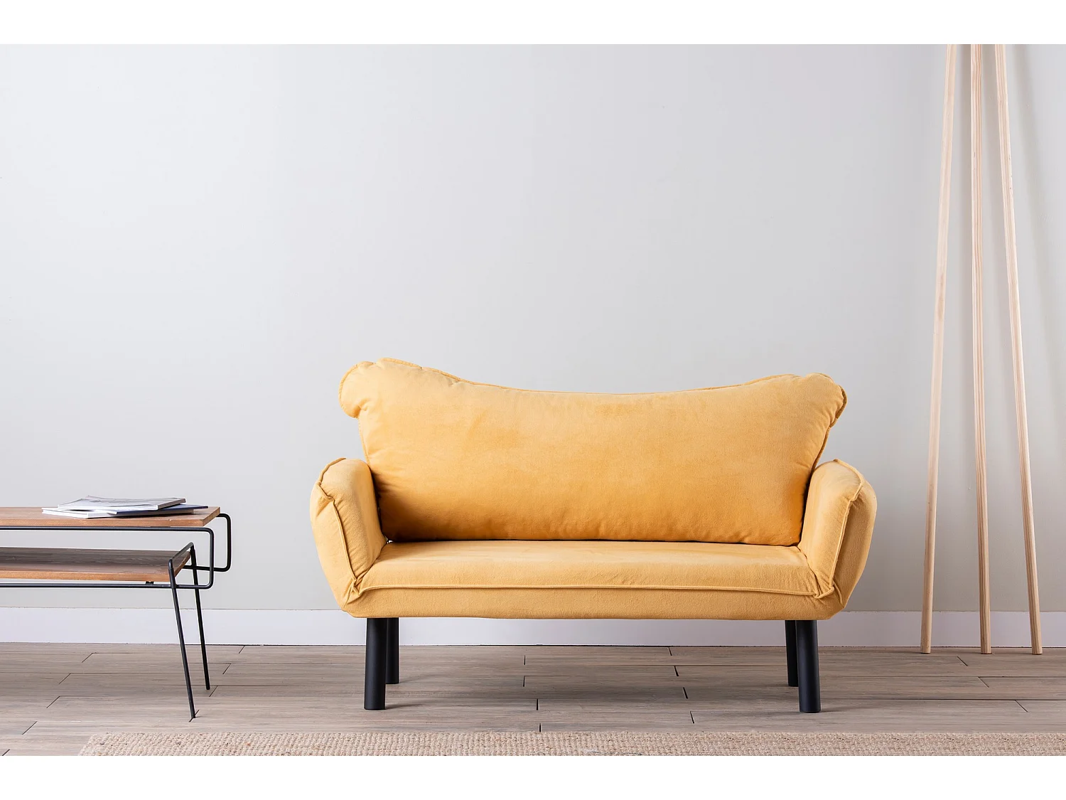 Canapé convertible 2 places tissu jaune Kalos 140cm