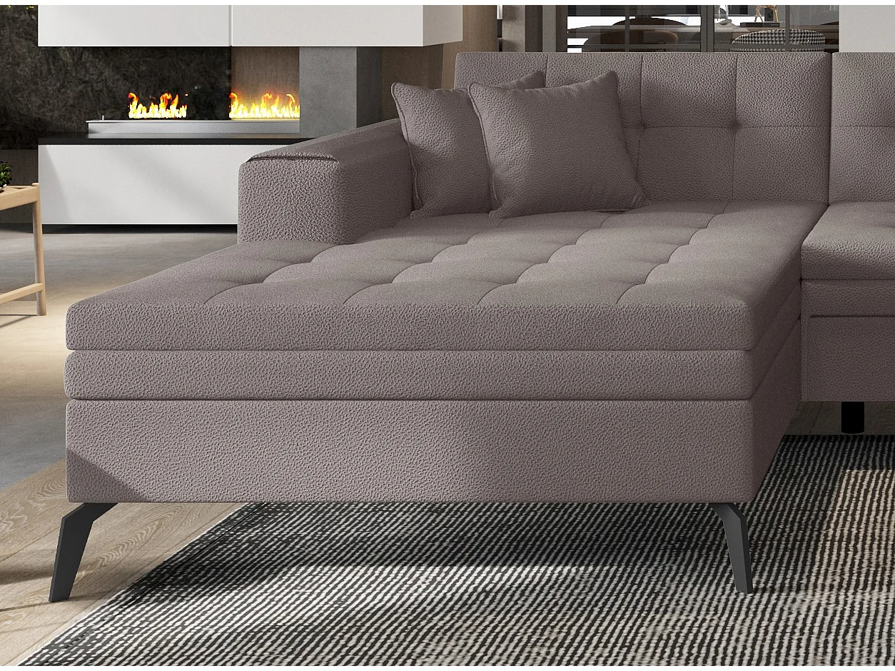 Canapé panoramique convertible gauche tissu marron clair matelassé Bonty 340cm