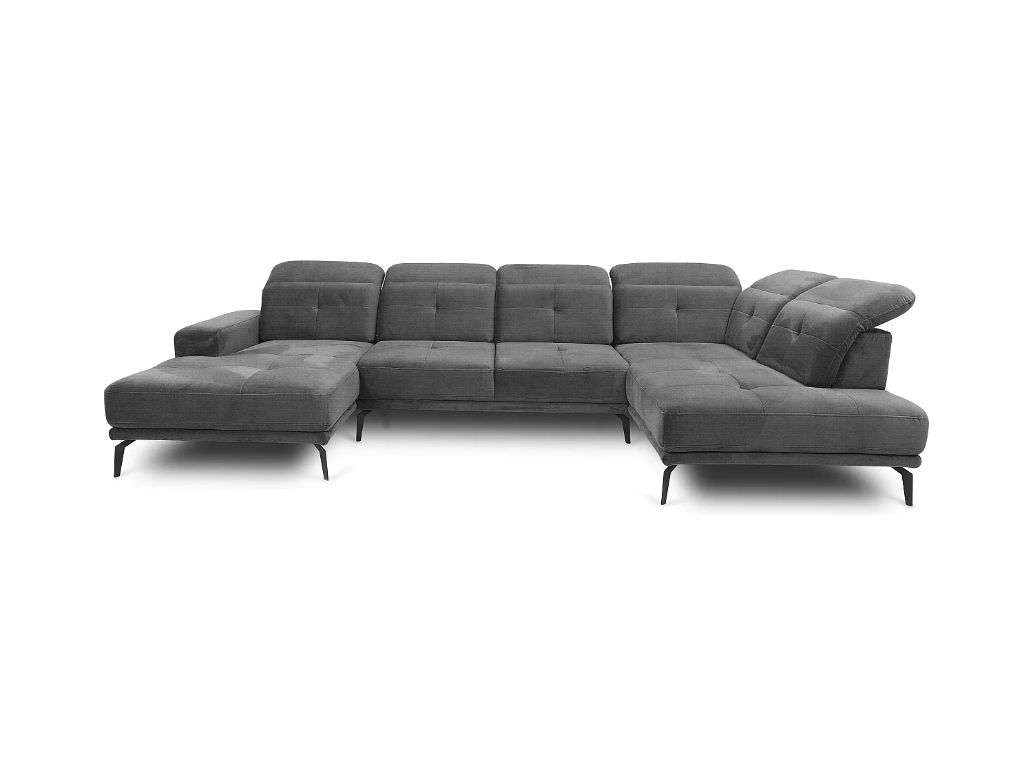 Canapé panoramique moderne velours gris foncé têtières angle droit Versus 350cm