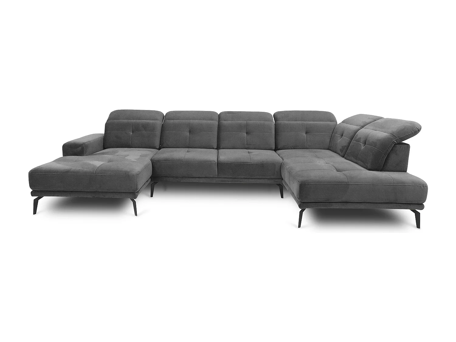 Canapé panoramique moderne velours gris foncé têtières angle droit Versus 350cm