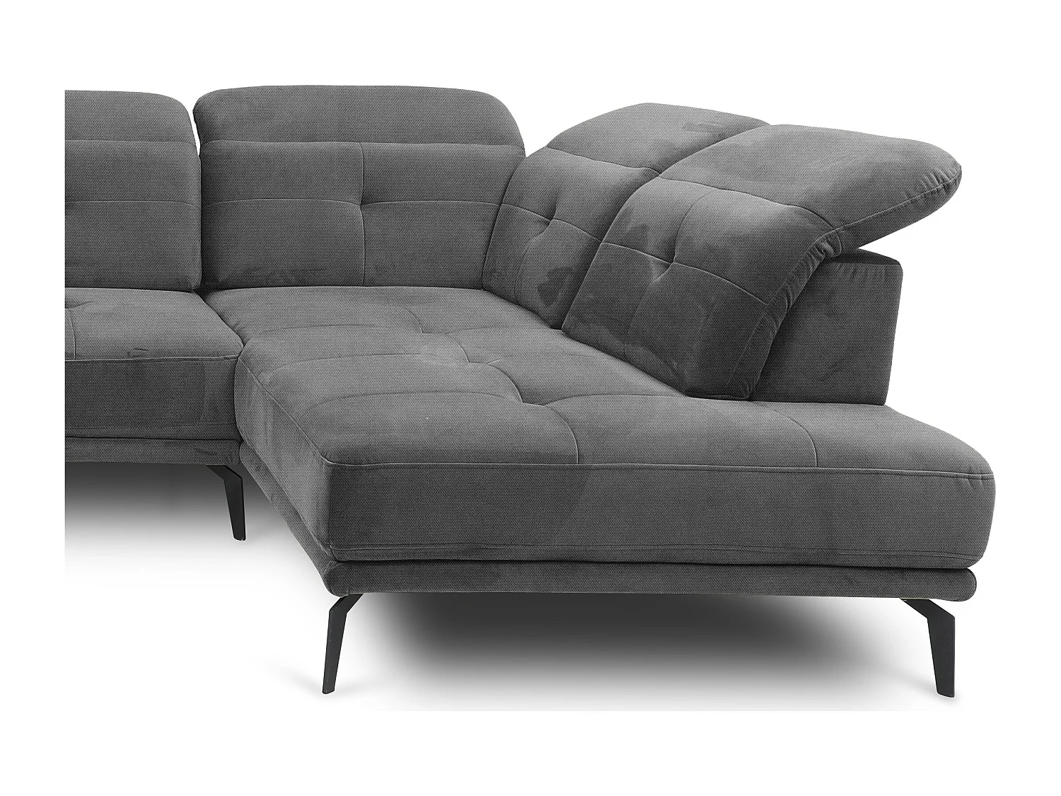 Canapé panoramique moderne velours gris foncé têtières angle droit Versus 350cm