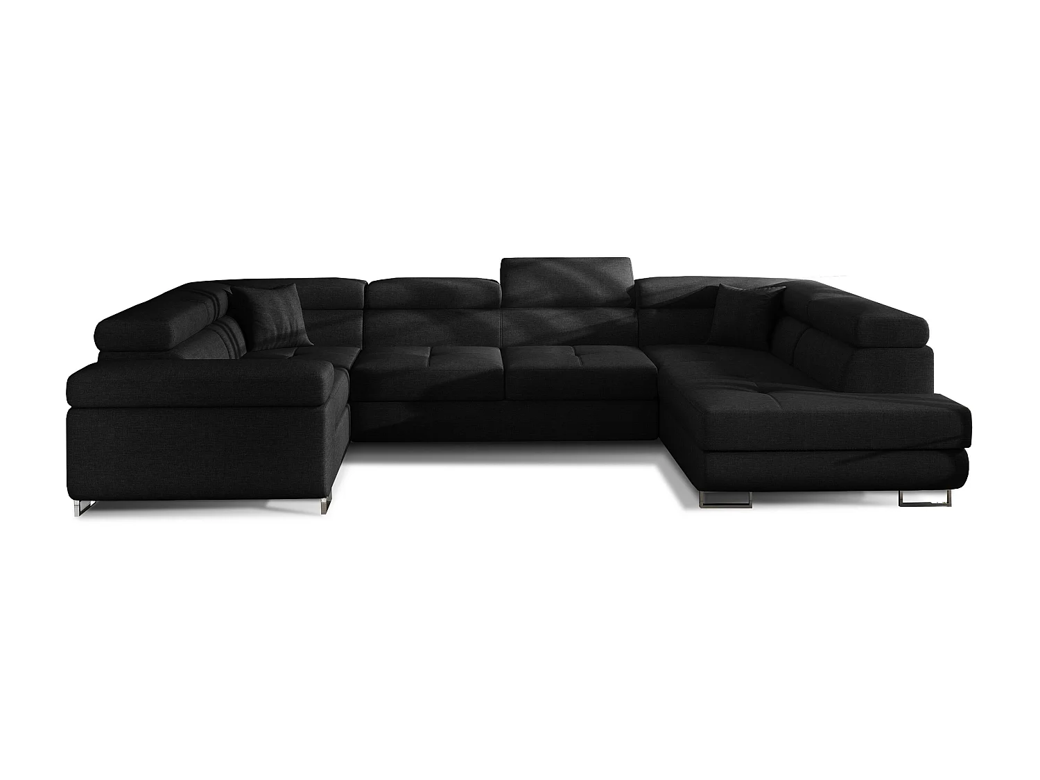 Canapé convertible U droit tissu noir avec coffre de rangement Tovy 340cm