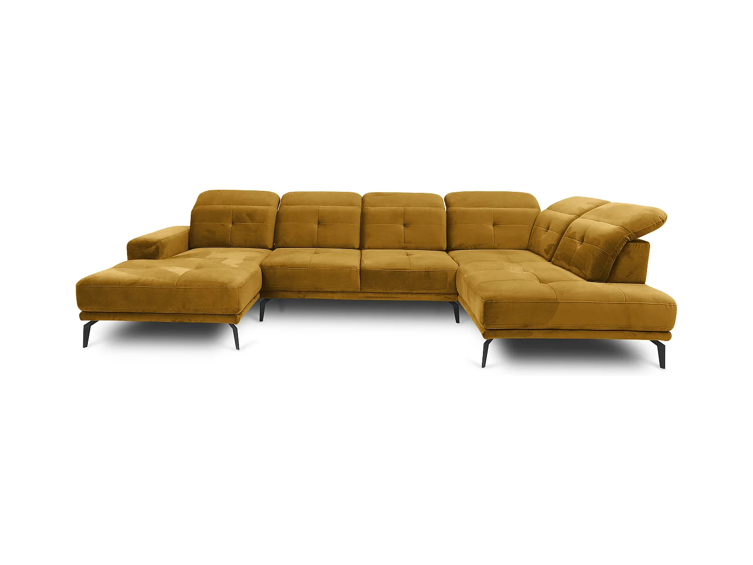 Canapé panoramique moderne velours jaune têtières angle droit Versus 350cm