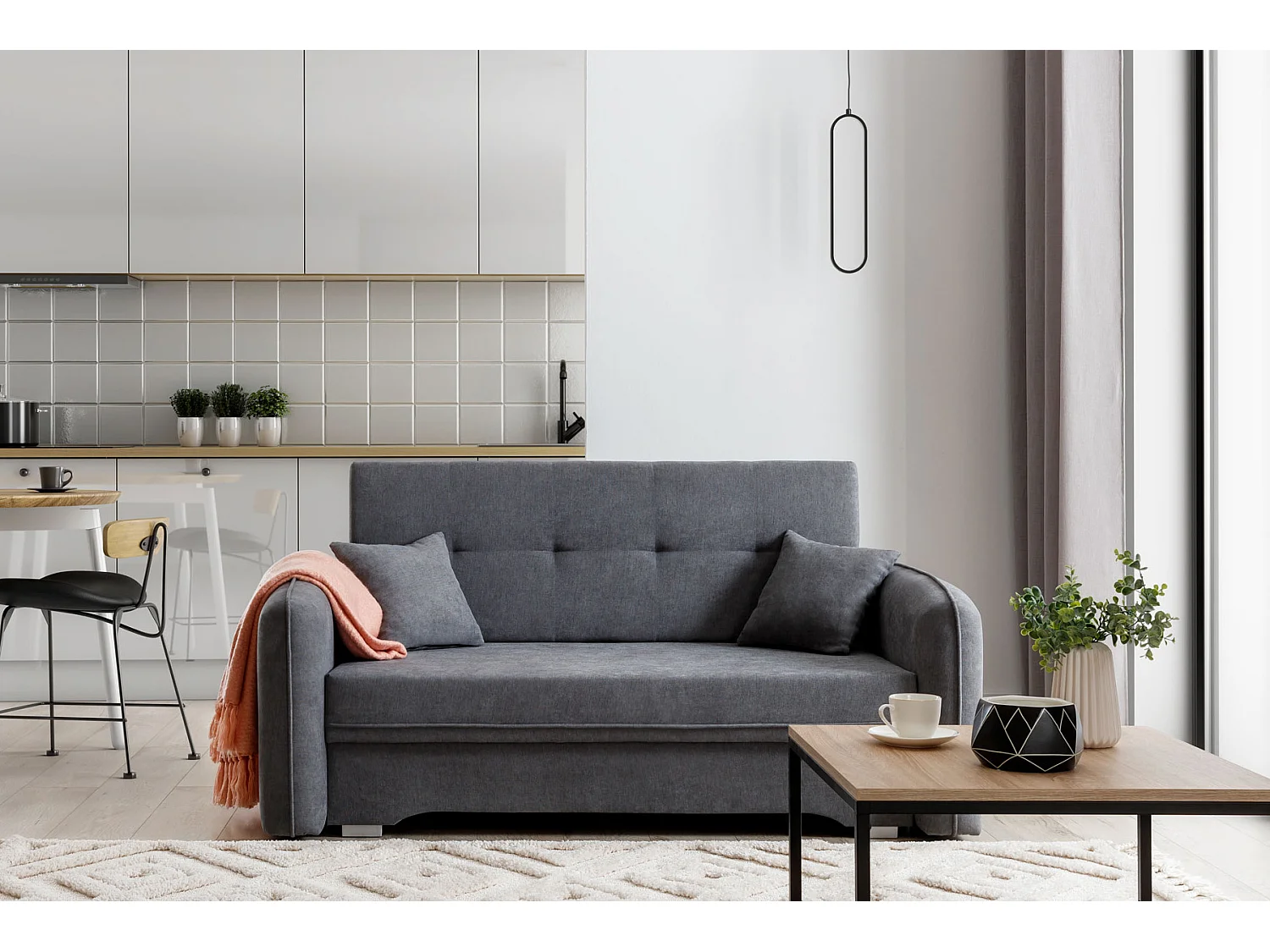 Petit canapé convertible original tissu gris foncé Lany 155cm