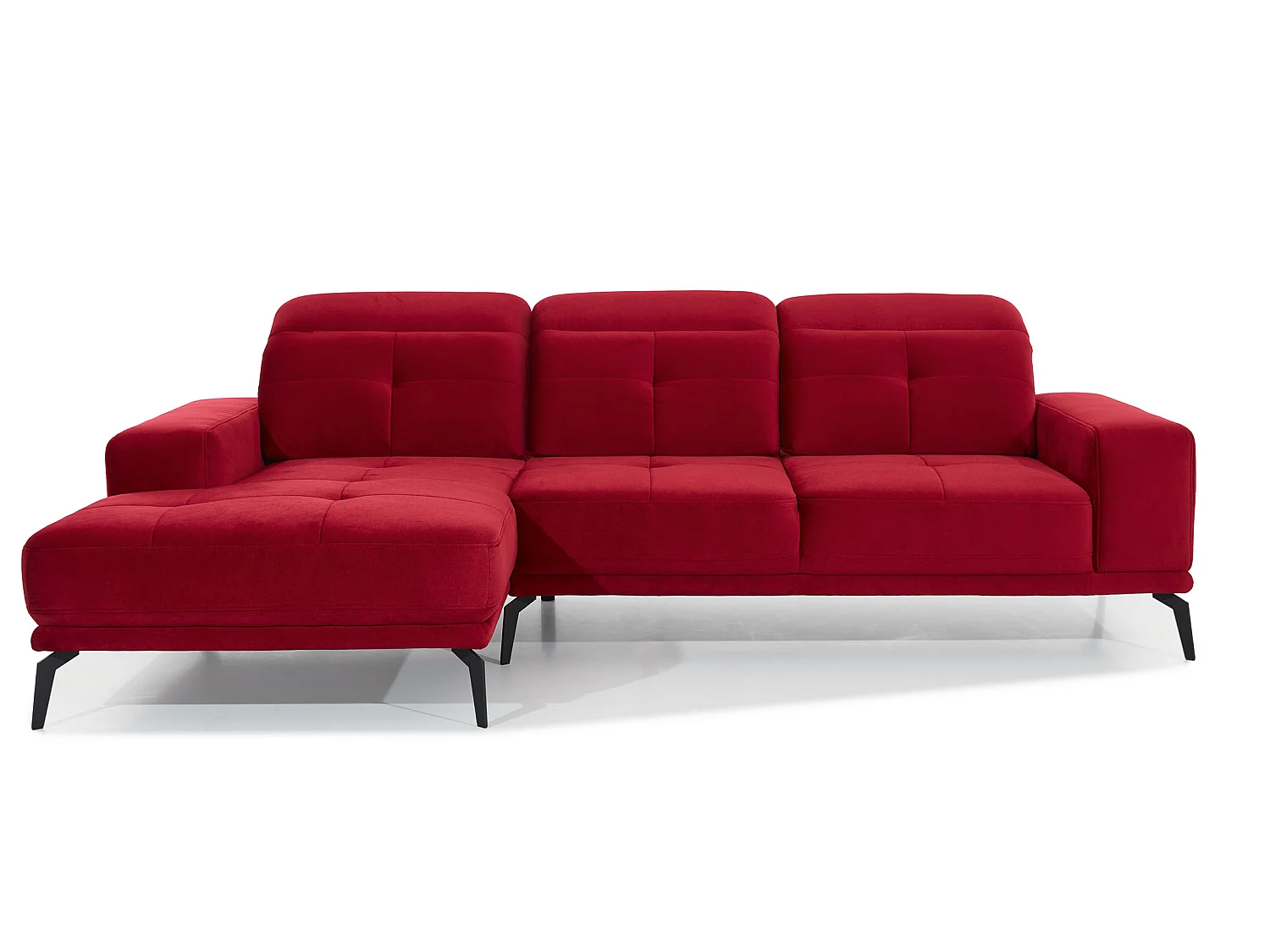 Linker hoekbank 5 zits rood fluweel Torpille 265 cm