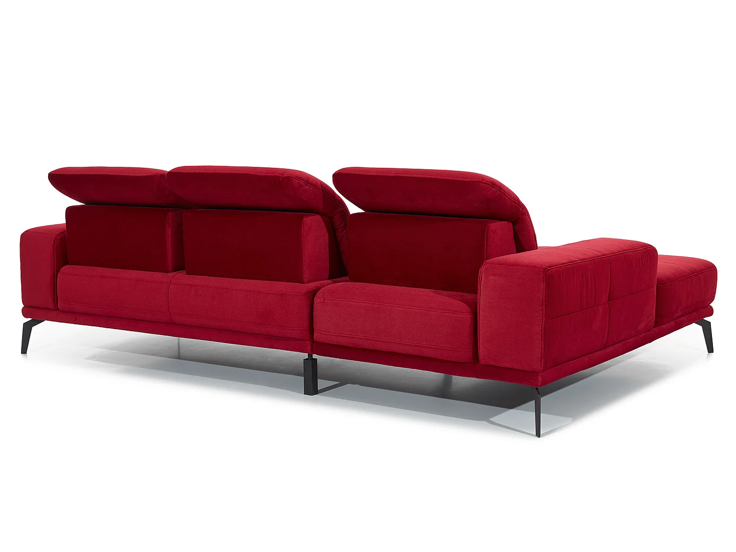 Linker hoekbank 5 zits rood fluweel Torpille 265 cm