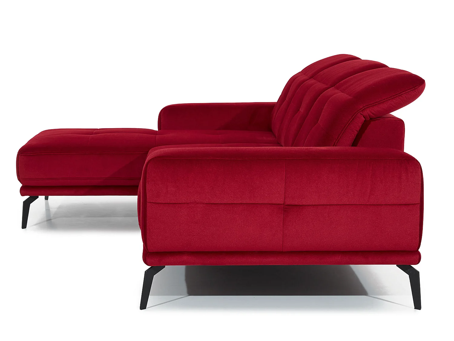 Linker hoekbank 5 zits rood fluweel Torpille 265 cm