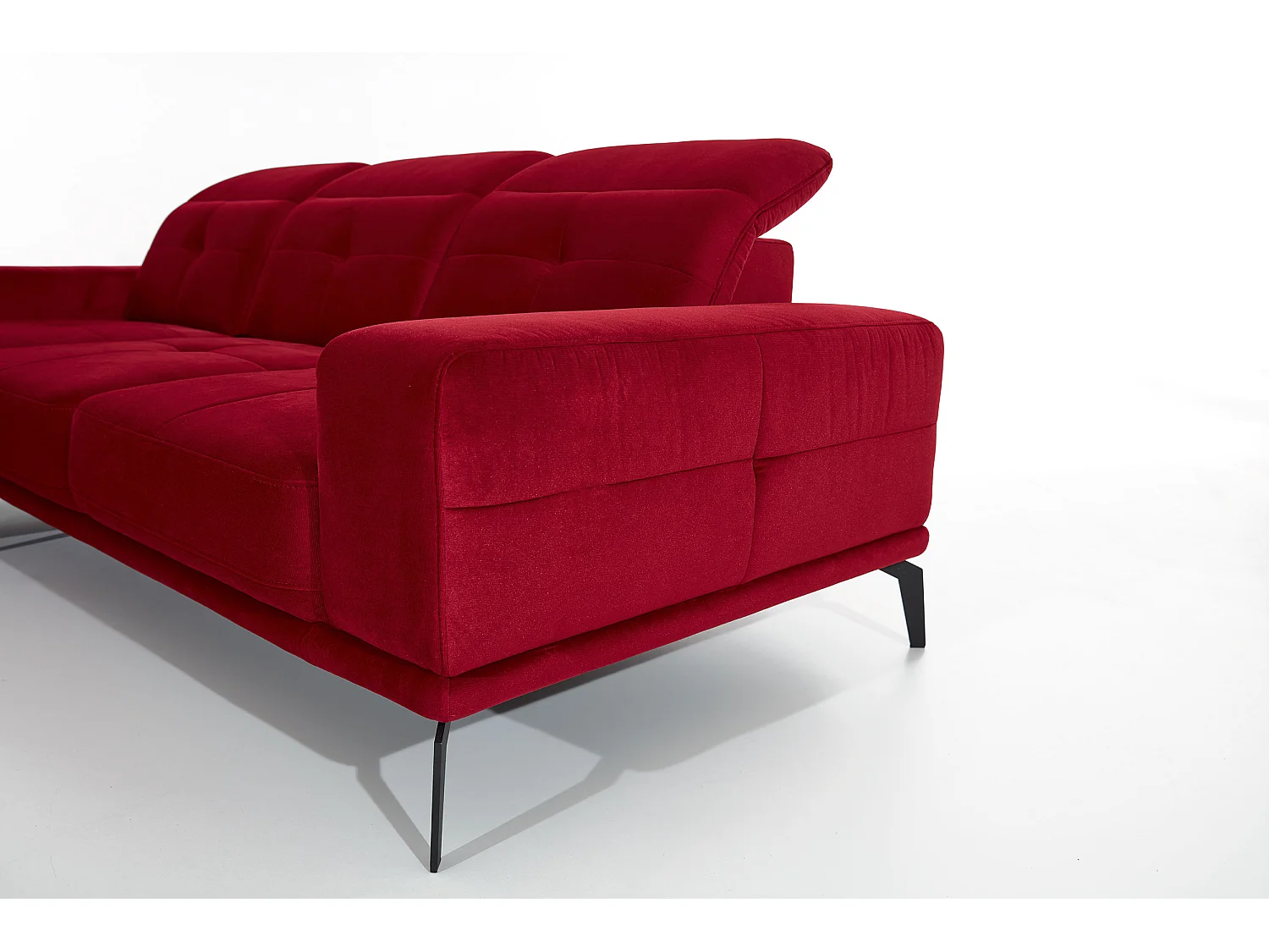 Linker hoekbank 5 zits rood fluweel Torpille 265 cm