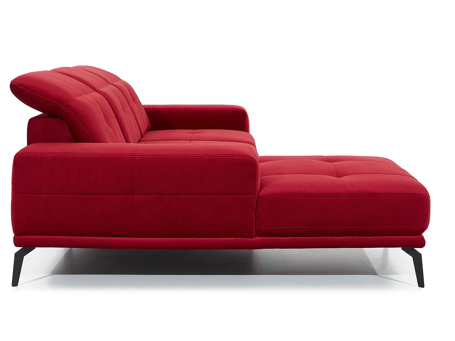 Canapé d'angle gauche 5 places velours rouge Torpille 265cm