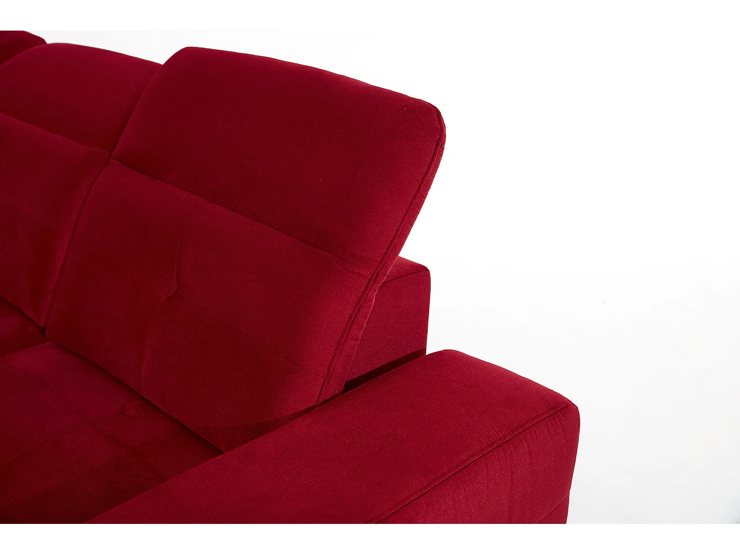 Canapé d'angle gauche 5 places velours rouge Torpille 265cm