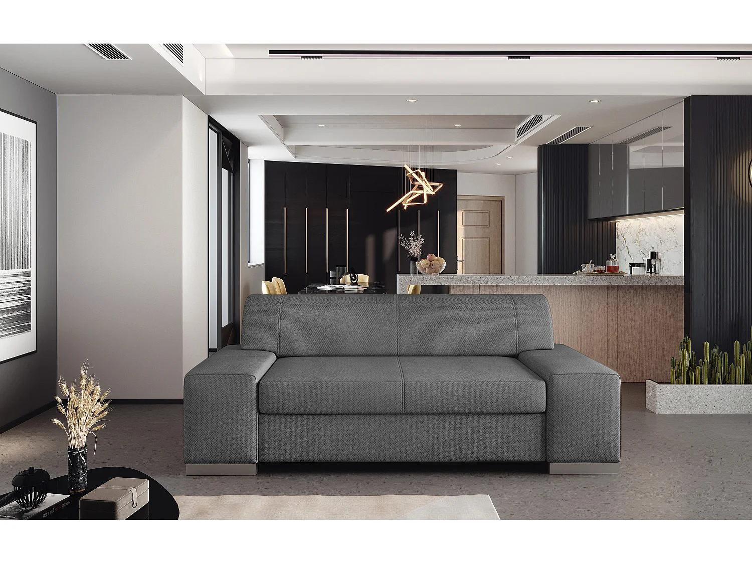 Canapé minimaliste 2-3 places tissu gris foncé Plazo 190cm