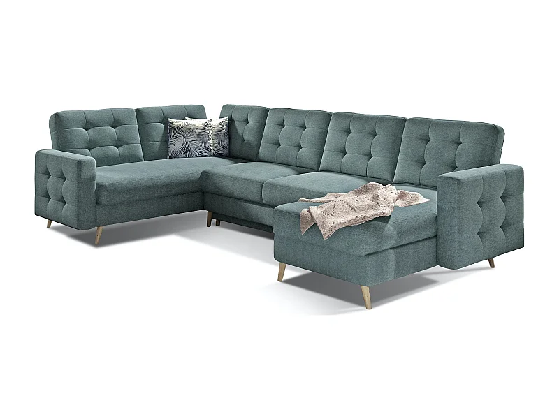 Canapé panoramique convertible tissu vert clair Anska 320cm