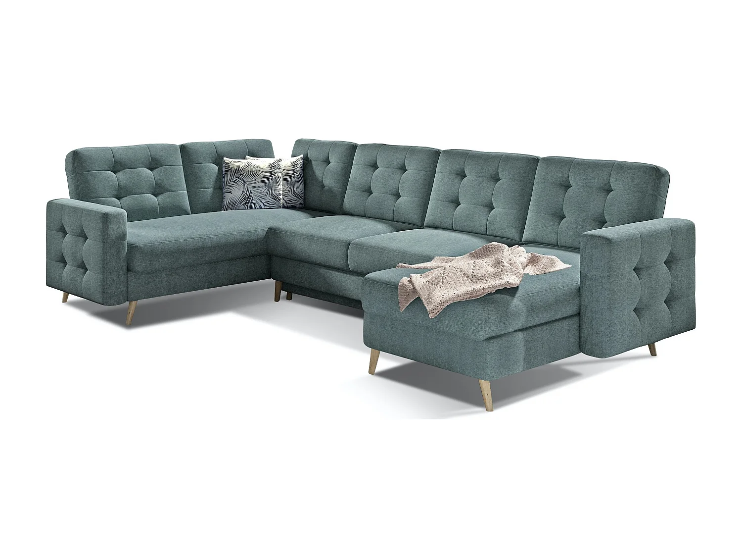 Canapé panoramique convertible tissu vert clair Anska 320cm