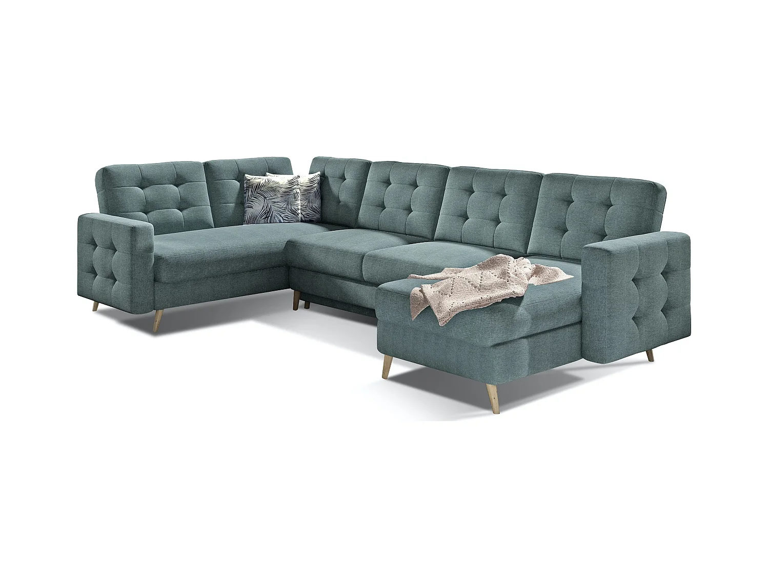Canapé panoramique convertible tissu vert clair Anska 320cm