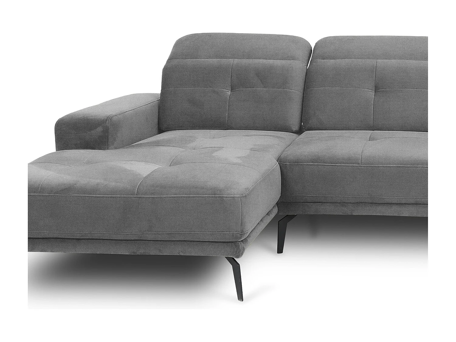 Canapé panoramique moderne velours gris têtières angle droit Versus 350cm