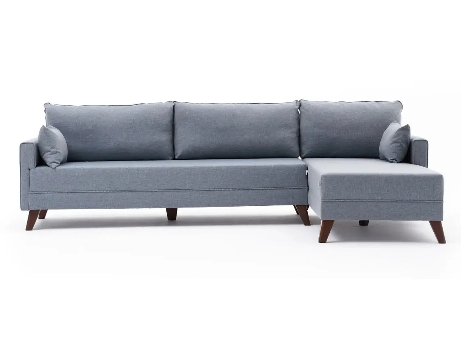 Canapé d'angle droit 5 places tissu bleu Kandy 275cm