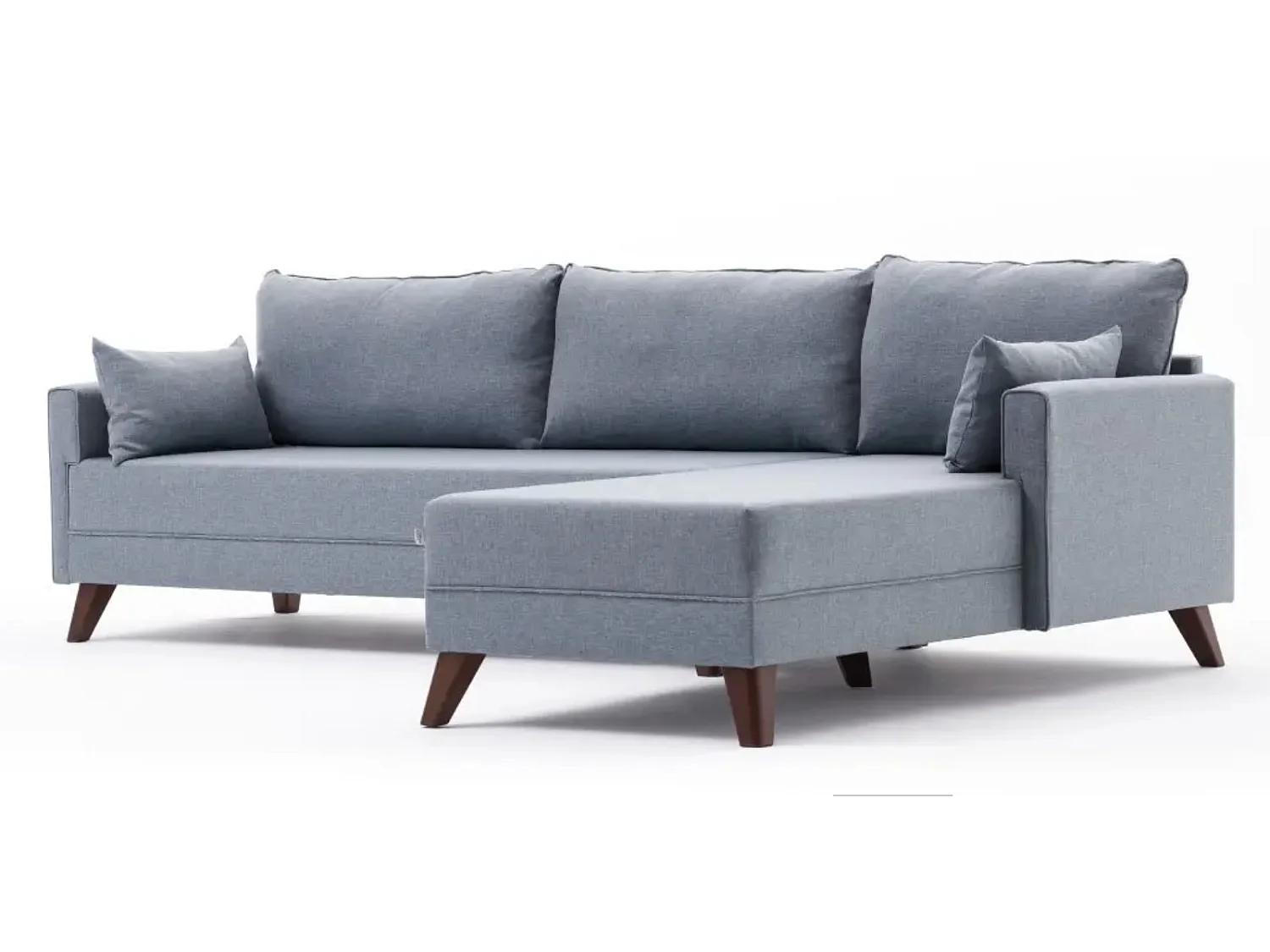 Canapé d'angle droit 5 places tissu bleu Kandy 275cm