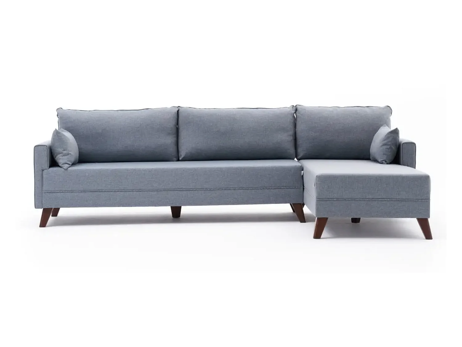 Canapé d'angle droit 5 places tissu bleu Kandy 275cm