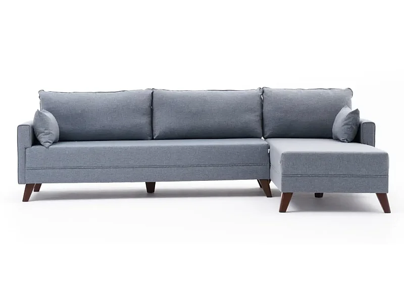 Canapé d'angle droit 5 places tissu bleu Kandy 275cm