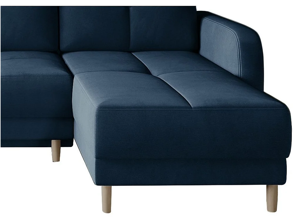 Canapé d'angle convertible et réversible tissu KINDO - Pieds bois clair-Bleu foncé