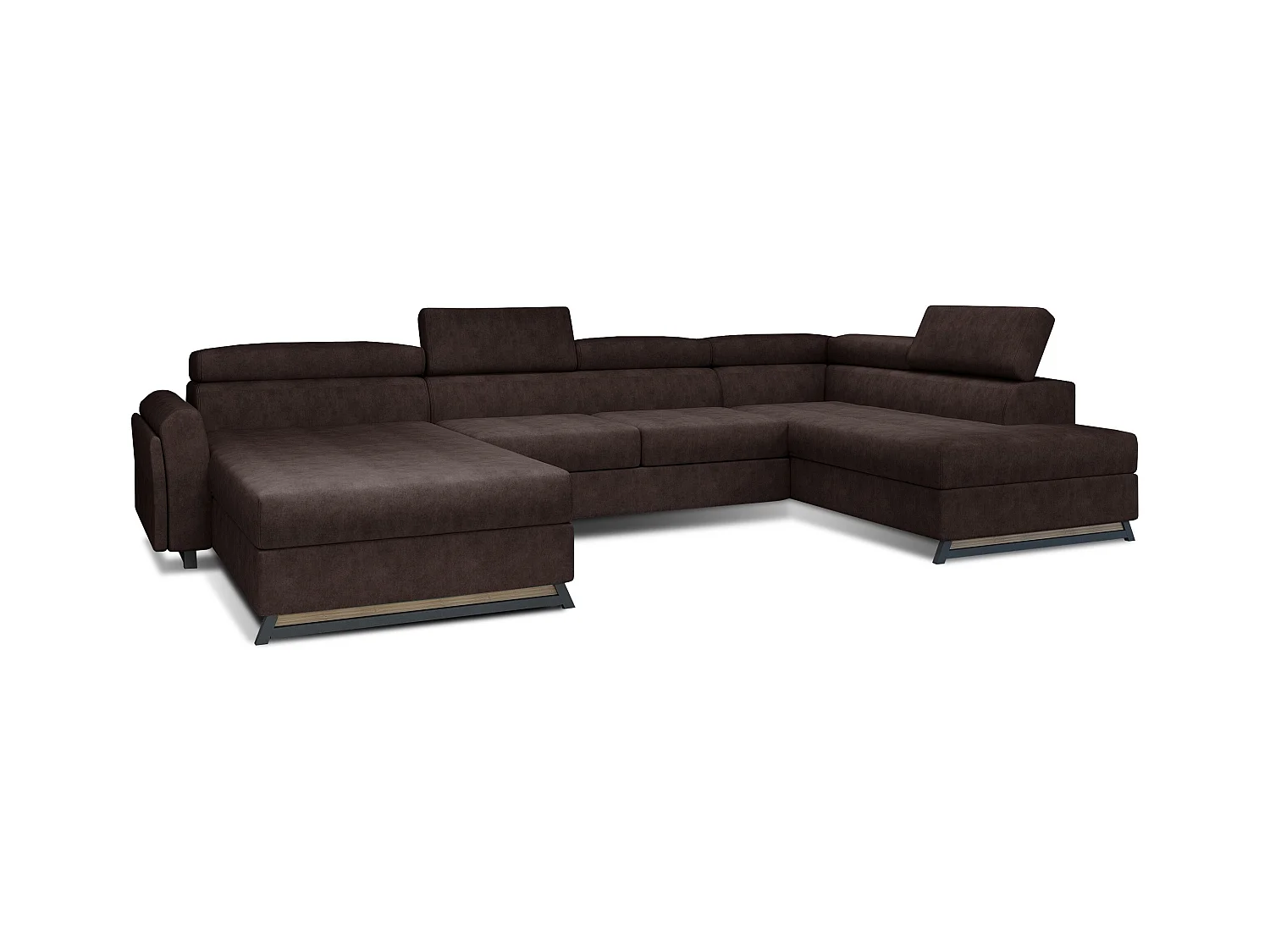 Grand canapé panoramique convertible tissu marron avec coffre Konba 370cm-Coffre de rangement à droite