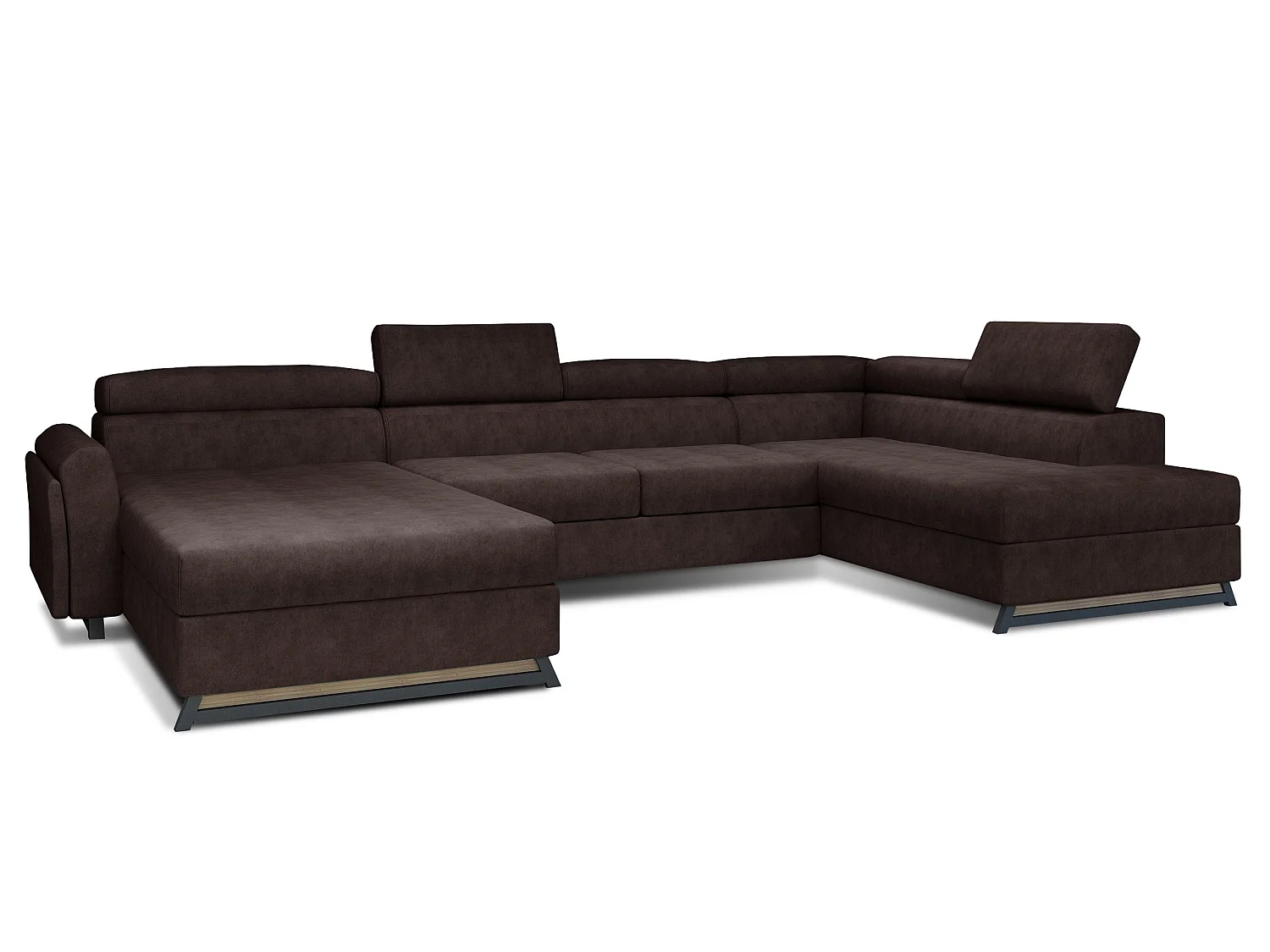 Grand canapé panoramique convertible tissu marron avec coffre Konba 370cm-Coffre de rangement à droite