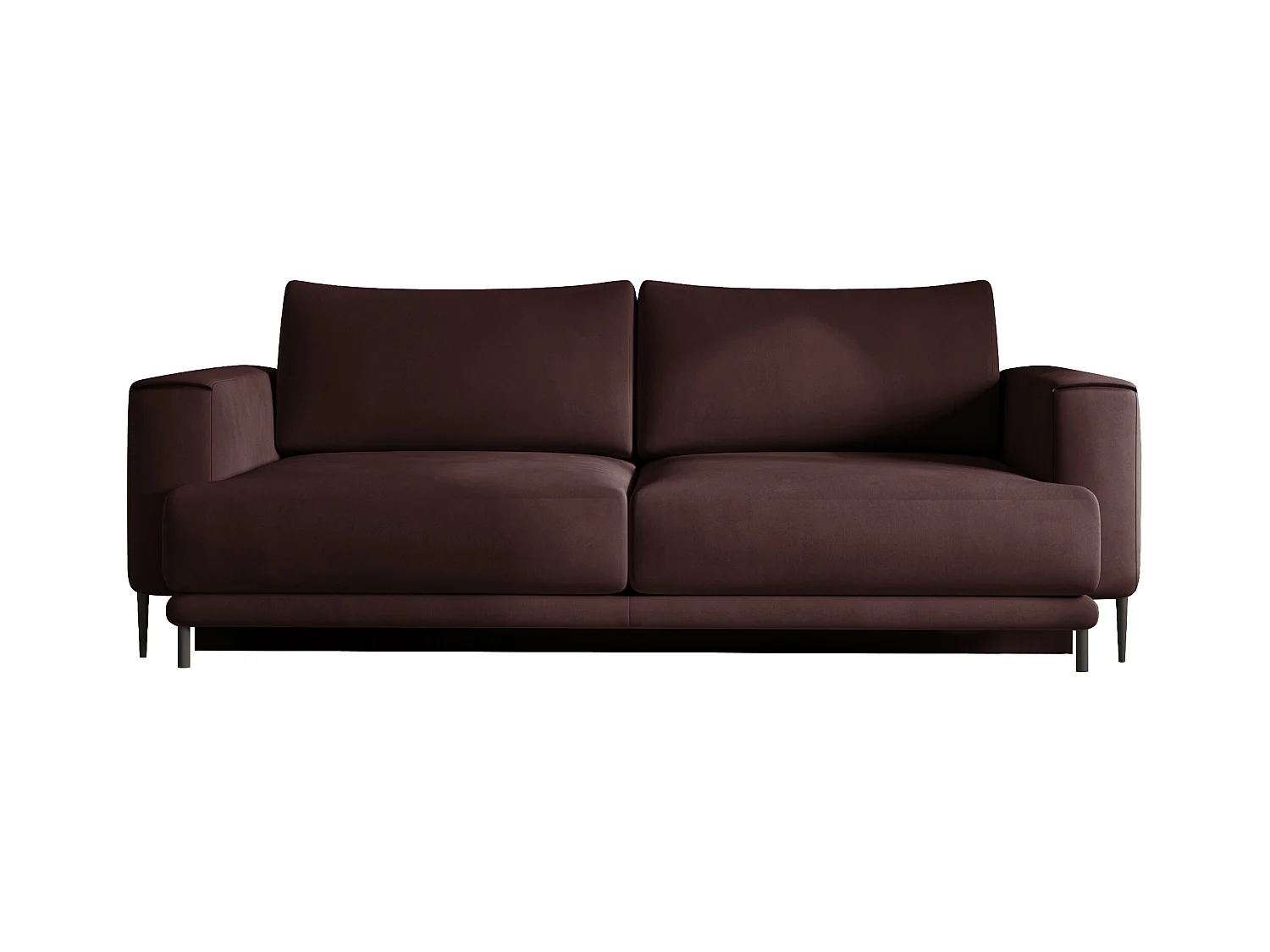 4-zits design slaapbank in bruin fluweel en zwarte metalen poten Arkia 260 cm