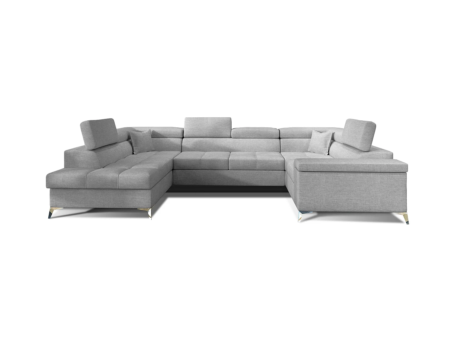 Canapé panoramique convertible tissu gris clair avec coffre de rangement Triano 342cm-Coffre de rangement à gauche