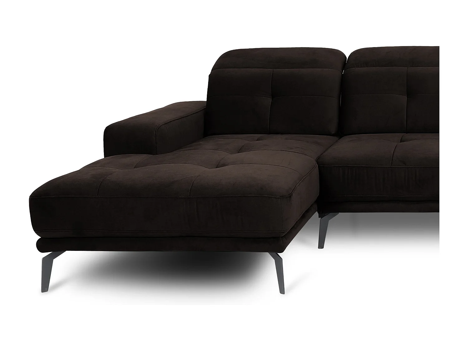 Chocoladebruin fluwelen design panoramische bank haakse hoofdsteunen met armleuning Stan 350 cm