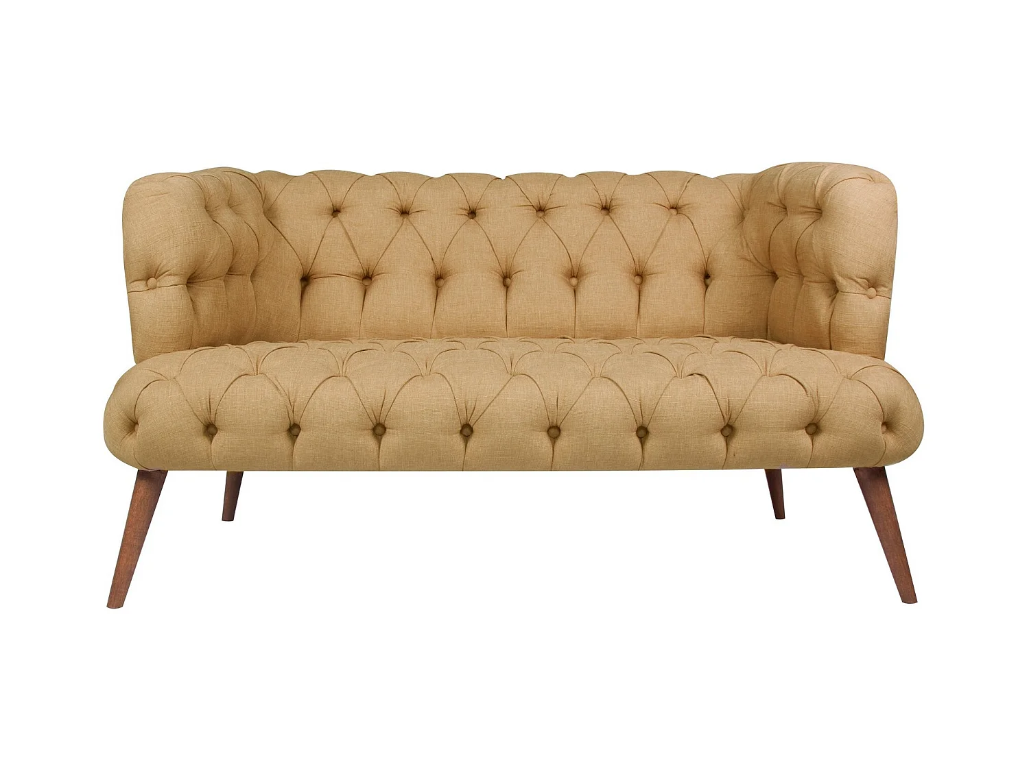 Canapé 2 places style Chesterfield tissu marron clair Wester 140cm