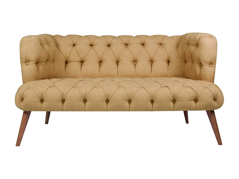 Canapé 2 places style Chesterfield tissu marron clair Wester 140cm