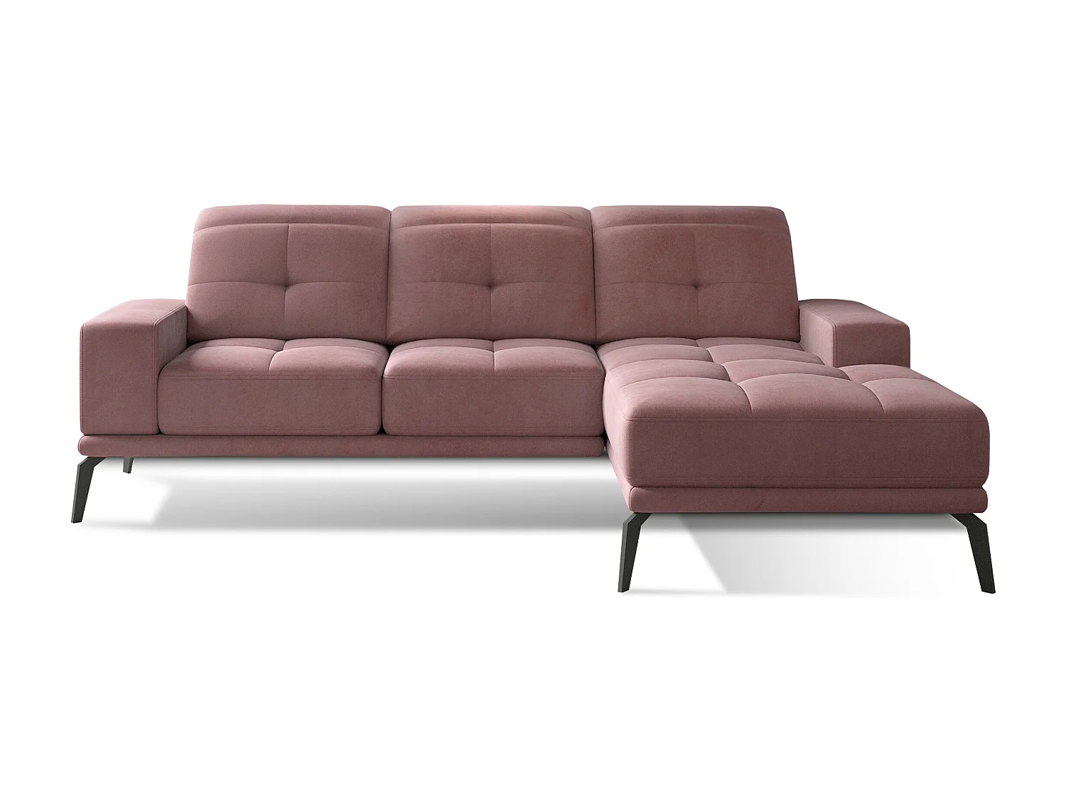 Torpille 5-zits roze fluwelen hoekbank rechts 265 cm